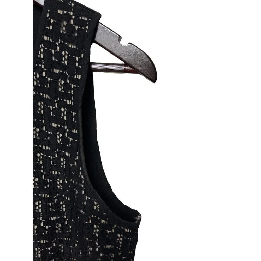 Ann Taylor Black Crochet Overlay Sleeveless Tank Top Shirt Women's Size Medium - Picture 3 of 7